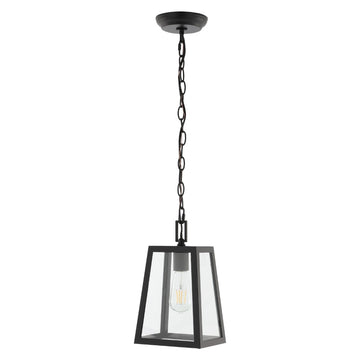 Glendale 6.75" Farmhouse Industrial Iron/Glass Outdoor LED Pendant - JONATHAN Y